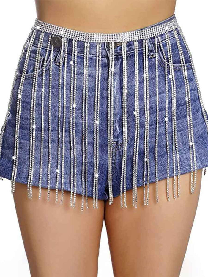 Belly Dance Body Chain Shiny Rhinestone Tassel Skirt