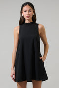 Benson Trapeze Mock Neck Mini Dress in Black