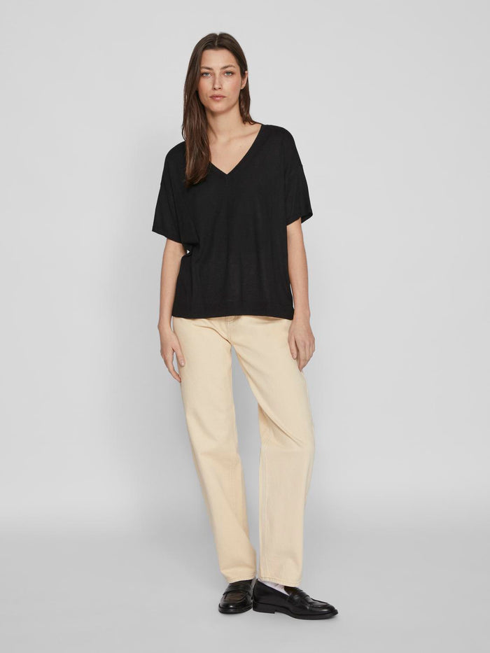 Beryl V-Neck Knit Top (Black)