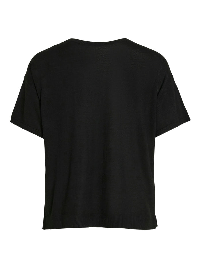 Beryl V-Neck Knit Top (Black)