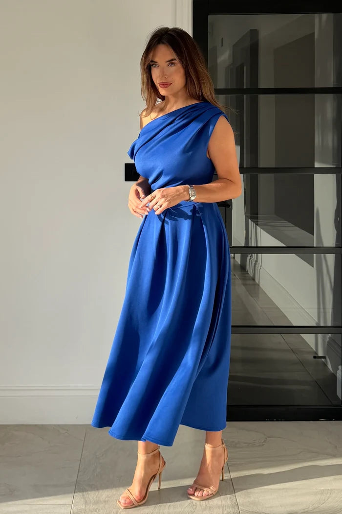 Betty Asymmetric Midi Dress (Cobalt Blue)