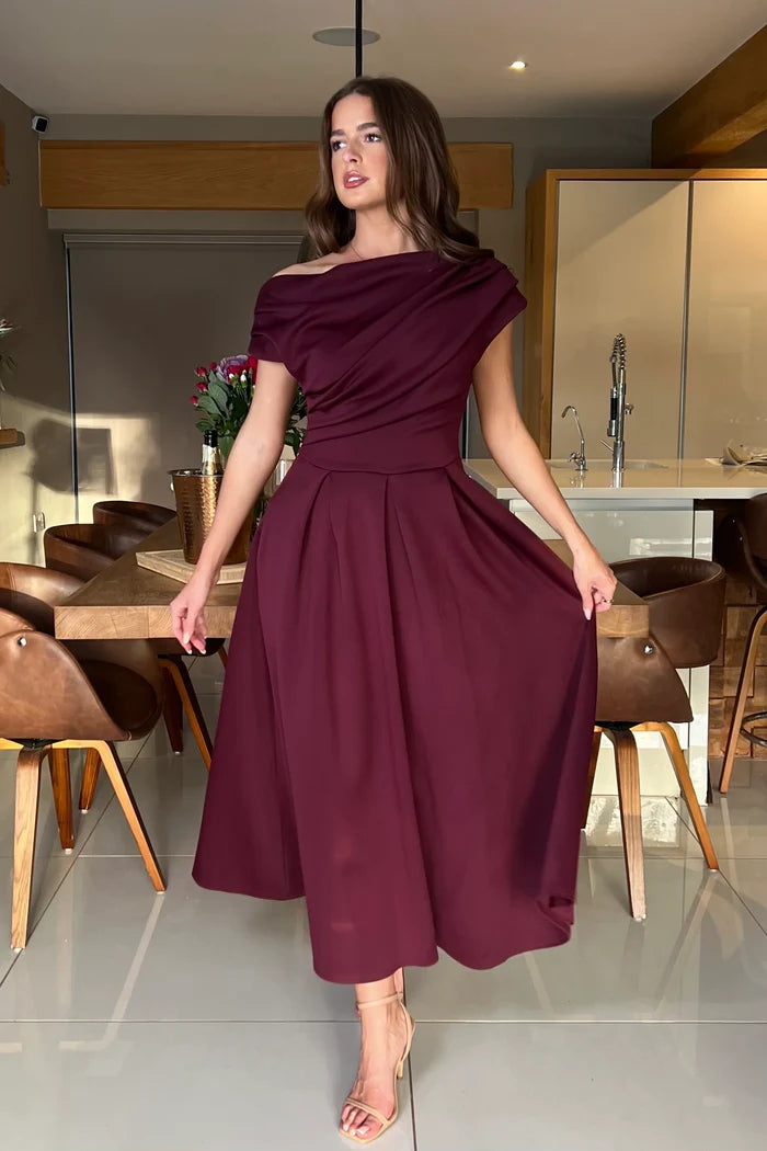 Betty Asymmetric Midi Dress (Plum)