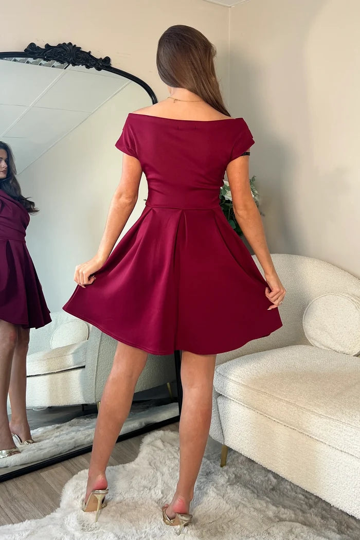 Betty Asymmetric Mini Skater Dress (Berry)