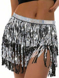 Black and Silver Sequin Fringe Skirt