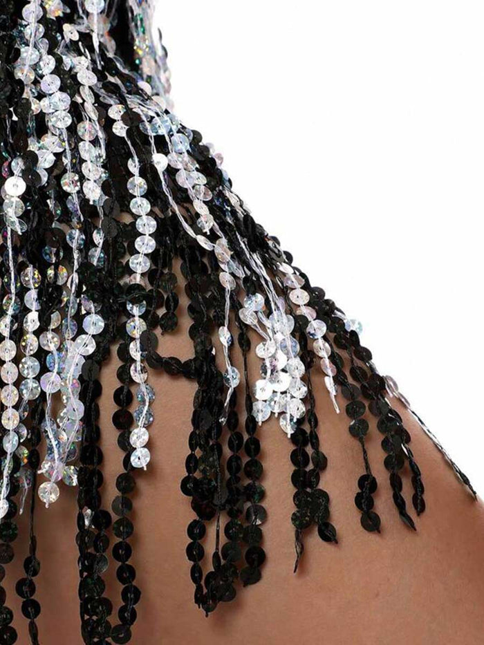 Black and Silver Sequin Fringe Skirt