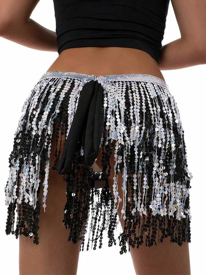Black and Silver Sequin Fringe Skirt