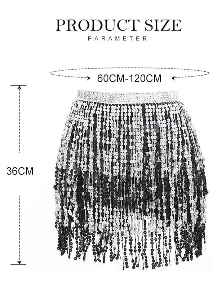 Black and Silver Sequin Fringe Skirt