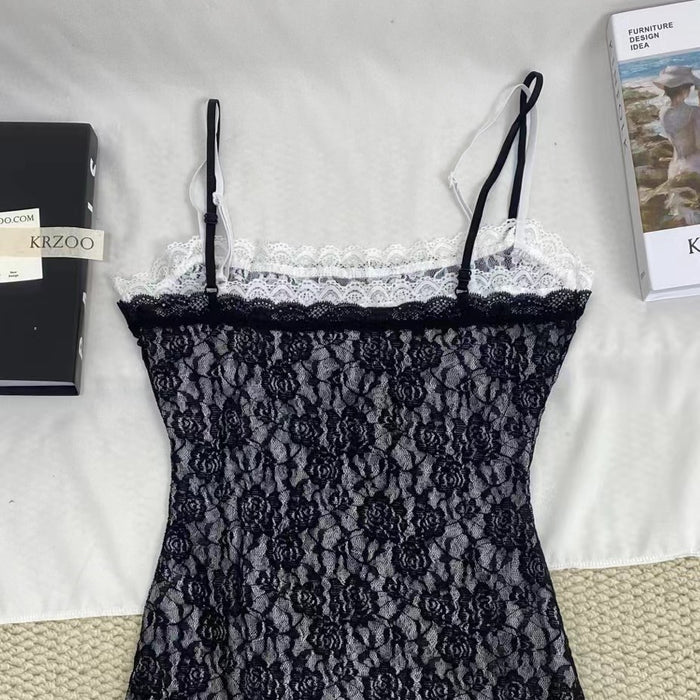 Black And White Lace Strap Dress