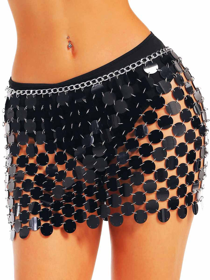 Black Chain Sequin Mini Skirt