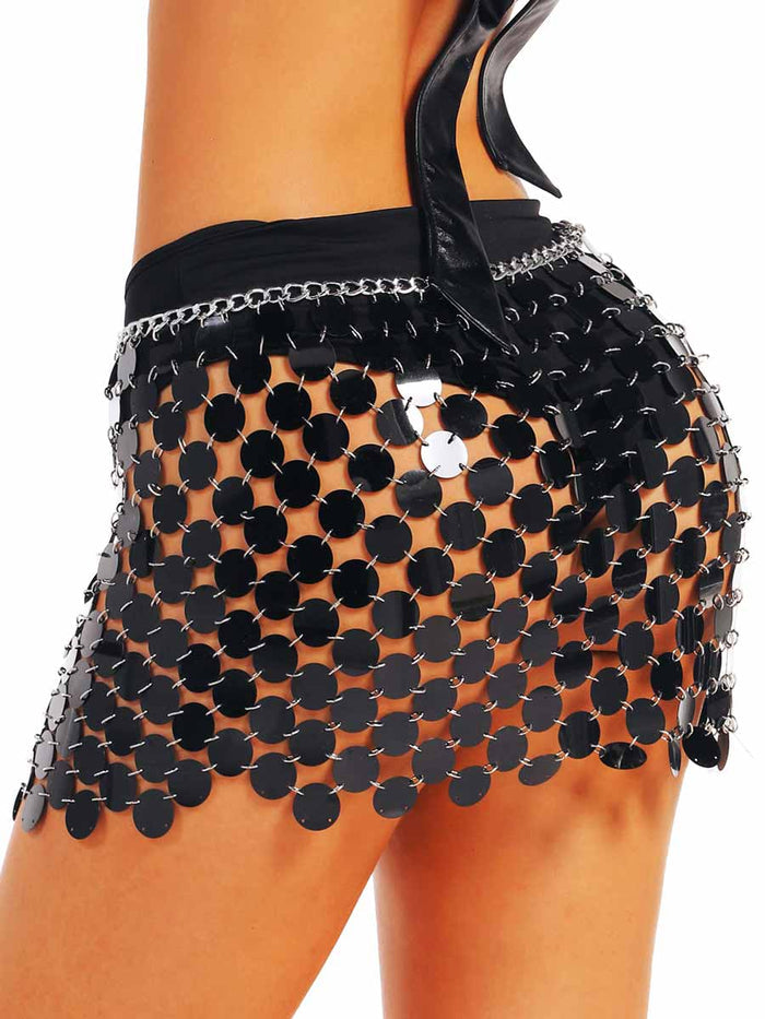 Black Chain Sequin Mini Skirt