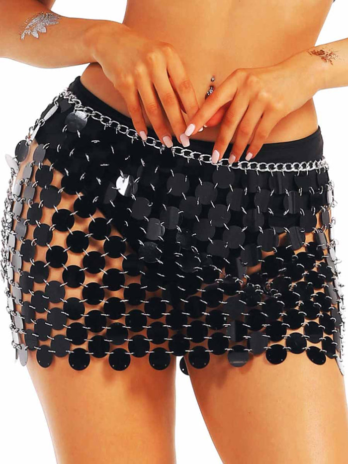 Black Chain Sequin Mini Skirt