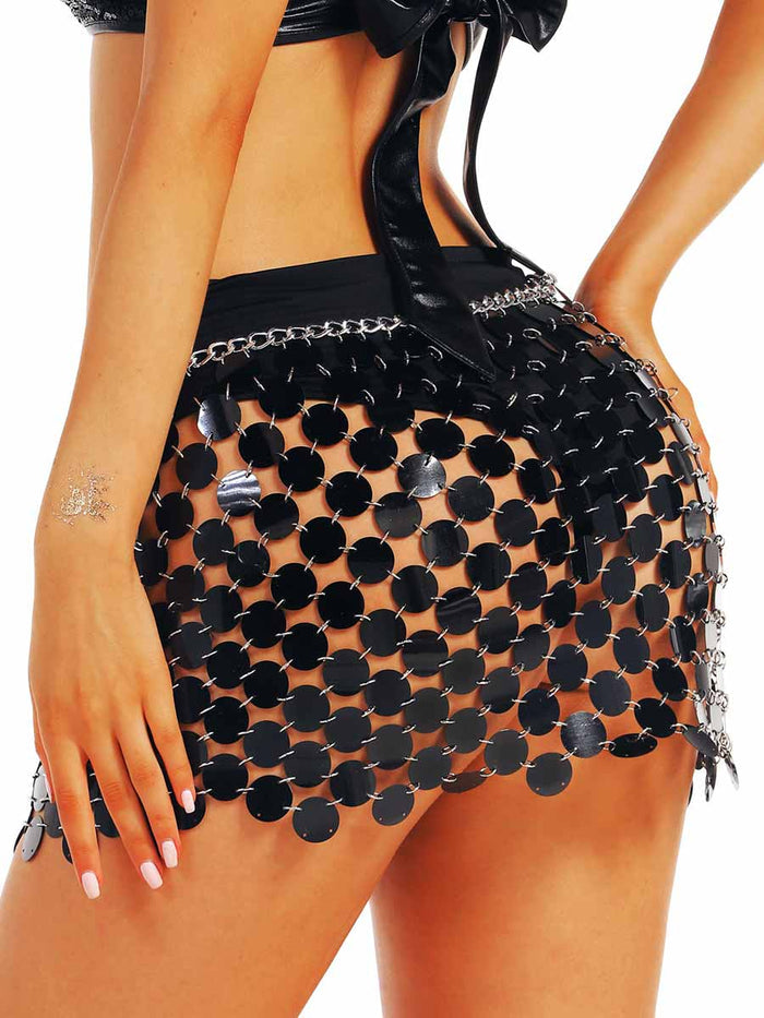 Black Chain Sequin Mini Skirt