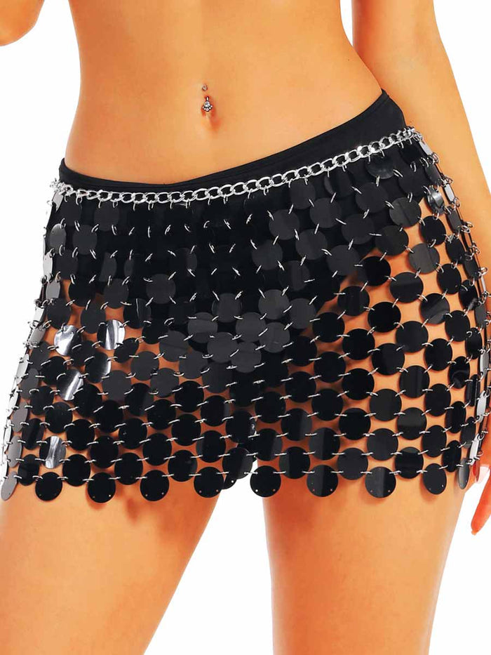 Black Chain Sequin Mini Skirt