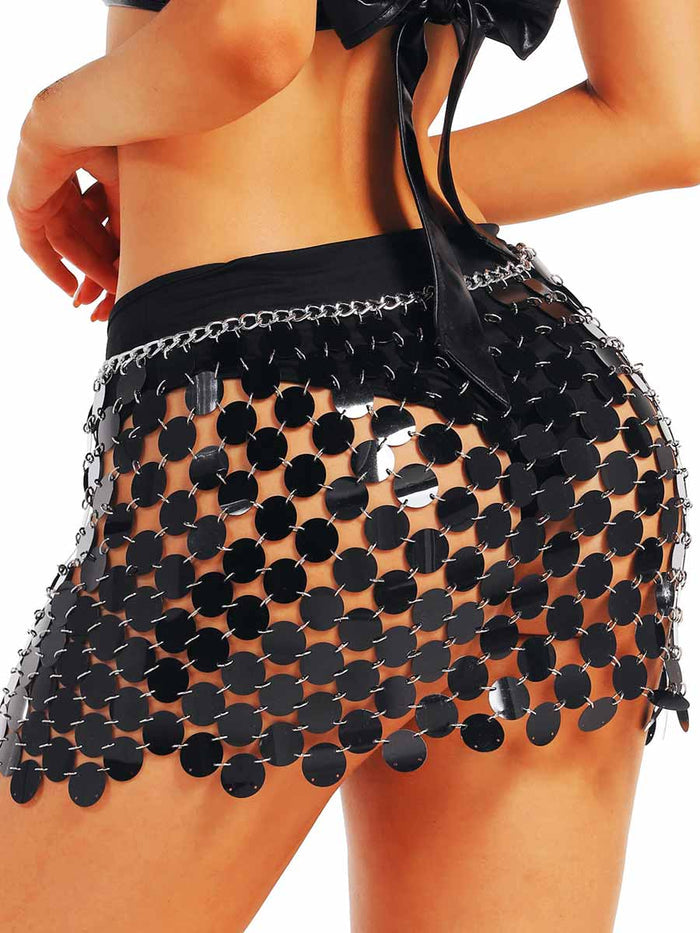 Black Chain Sequin Mini Skirt