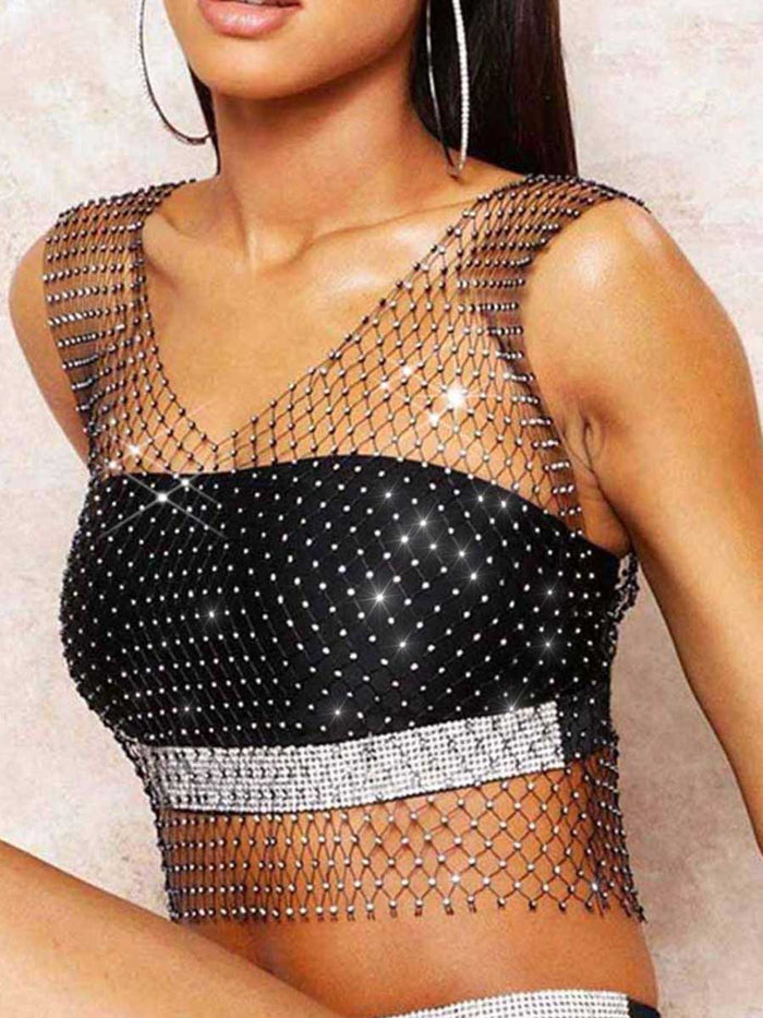 Black Crystal Mesh Cover-up Top