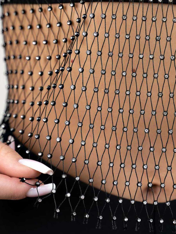 Black Crystal Mesh Cover-up Top