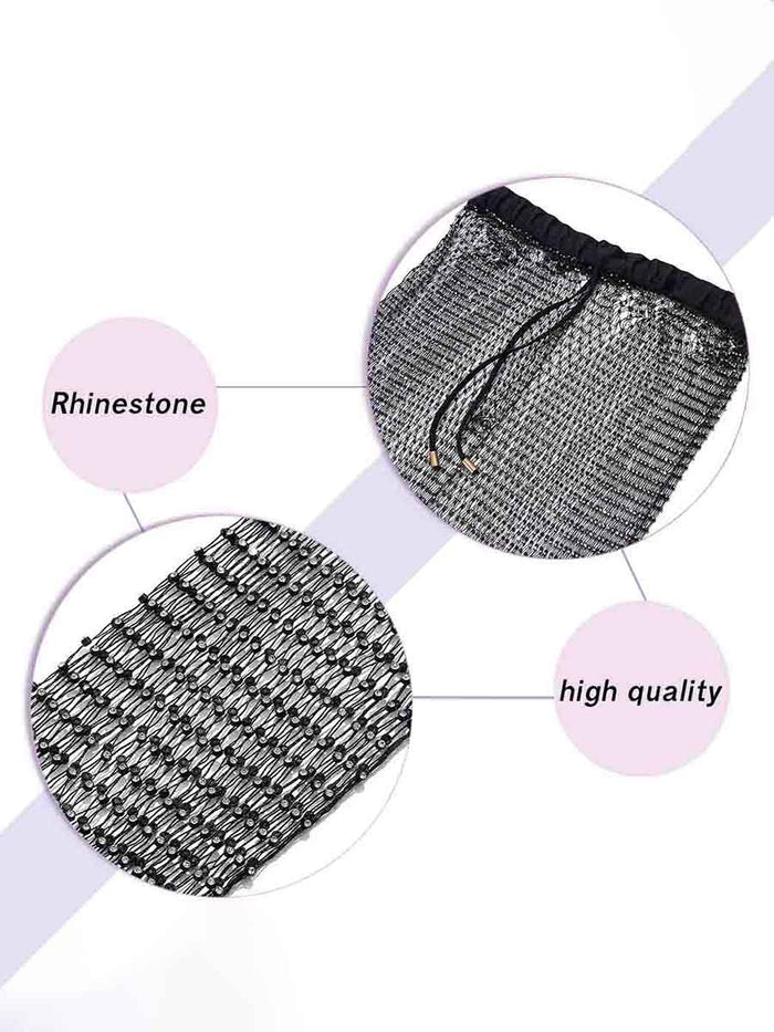 Black Dazzling Mesh Rhinestone Loose Pants