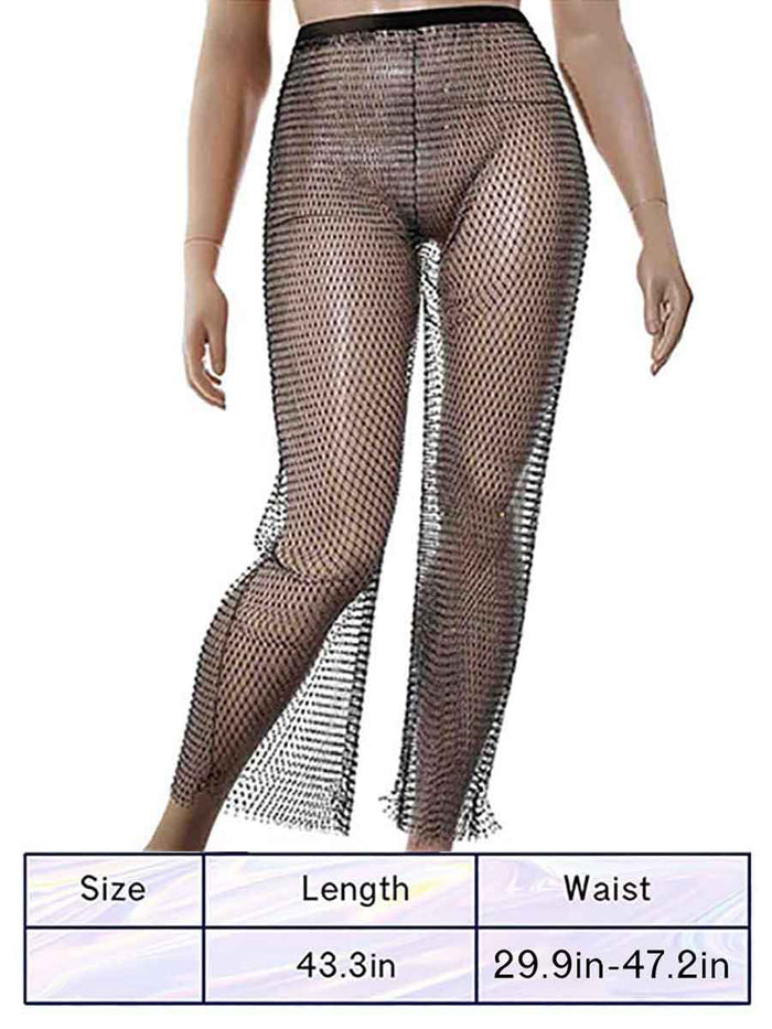 Black Dazzling Mesh Rhinestone Loose Pants