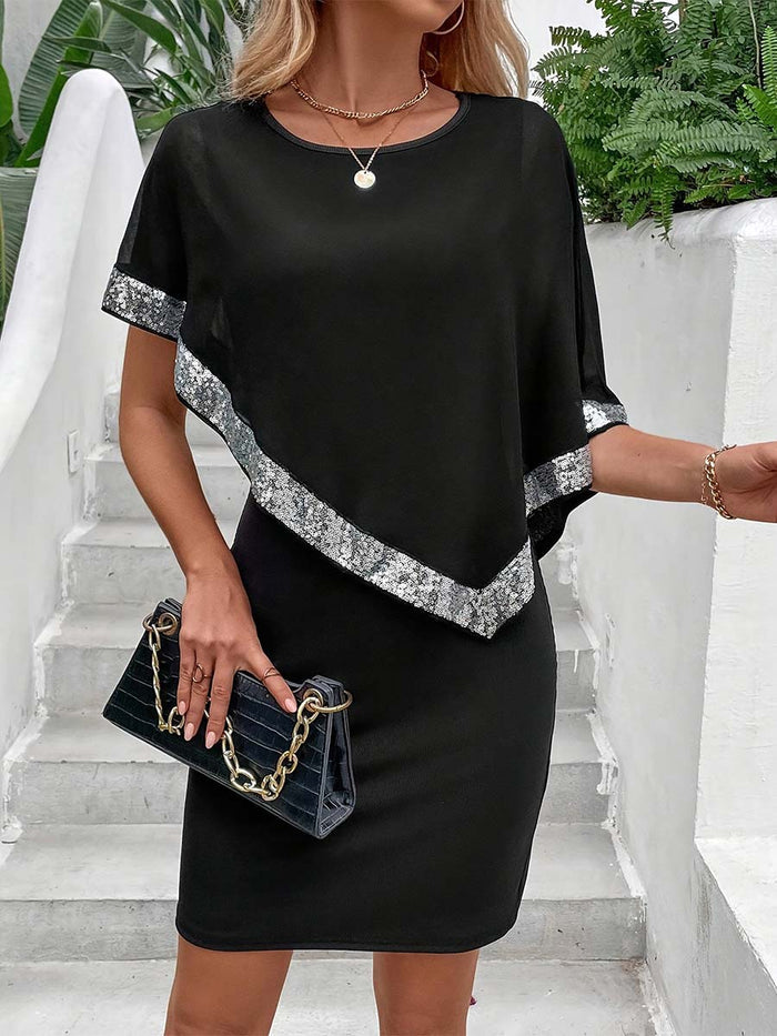 Black Dress with Silver Sequin Trim