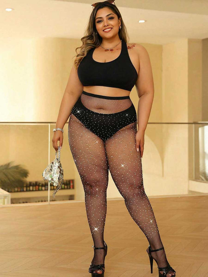 Black Fishnet Stockings with Rhinestones