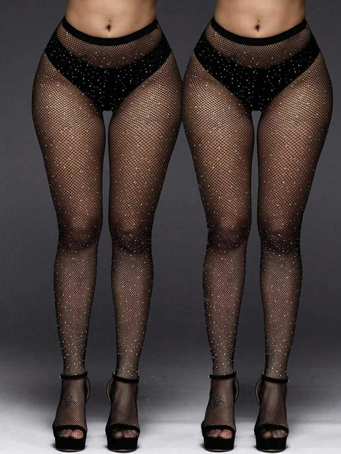 Black Fishnet Stockings with Rhinestones