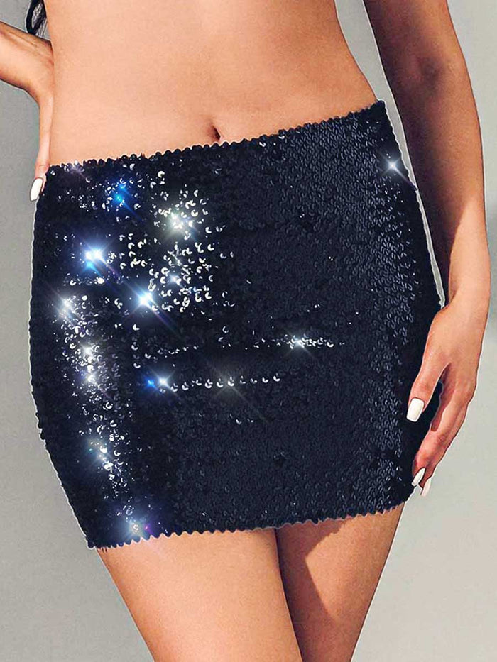 Black Glitter Tight Mini Skirt