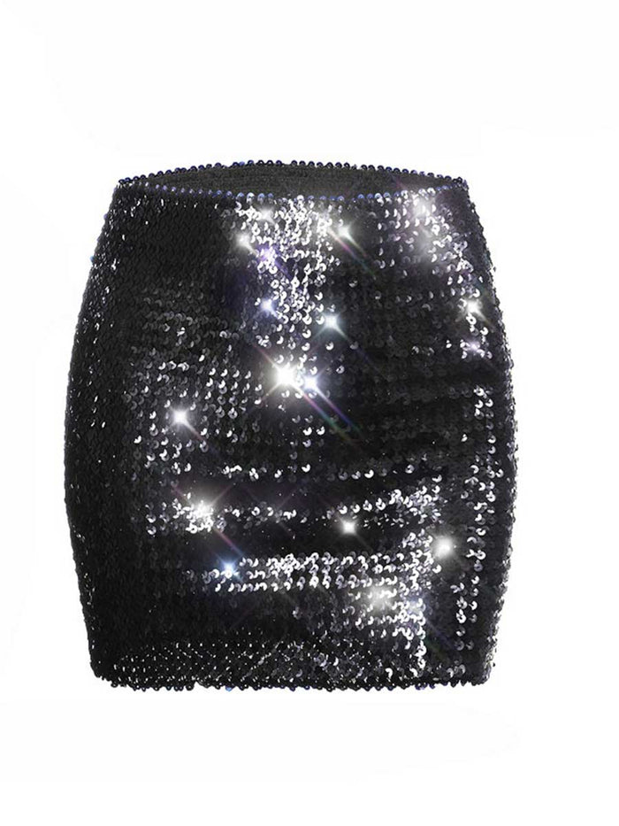 Black Glitter Tight Mini Skirt