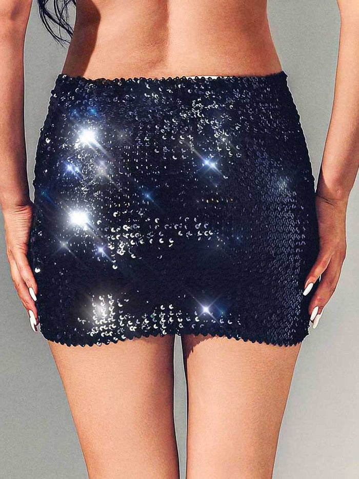 Black Glitter Tight Mini Skirt
