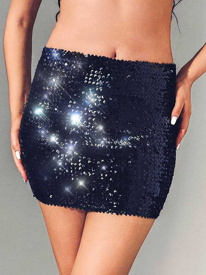 Black Glitter Tight Mini Skirt