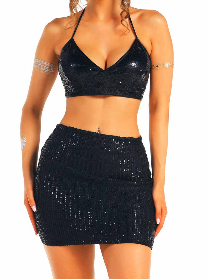 Black Glitter Two-Piece Set