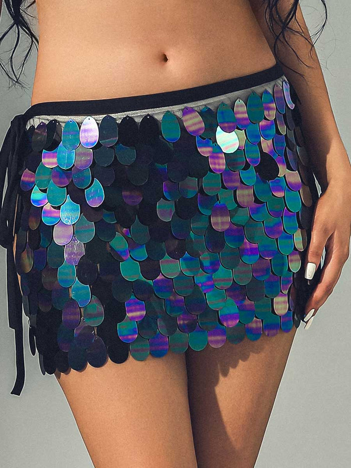 Black Iridescent Sequin Mini Skirt