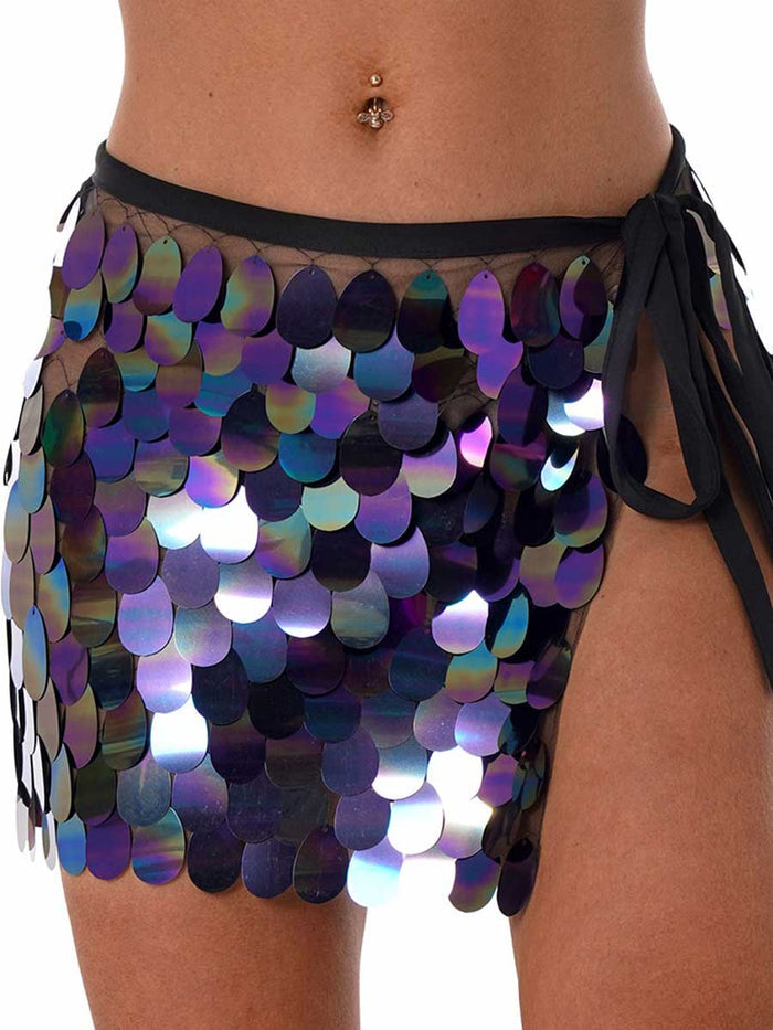 Black Iridescent Sequin Mini Skirt