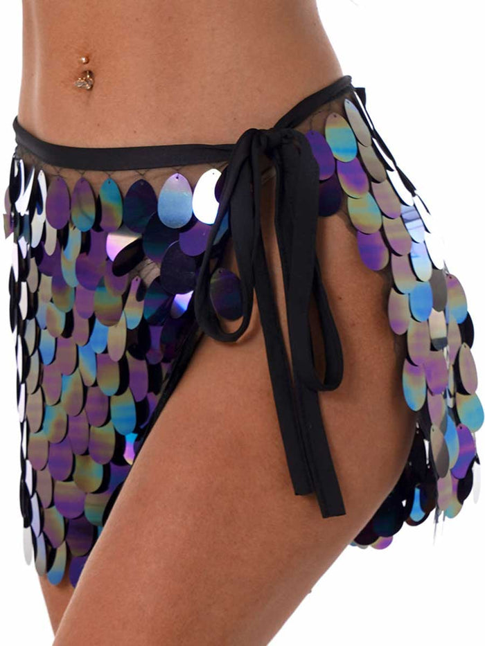 Black Iridescent Sequin Mini Skirt