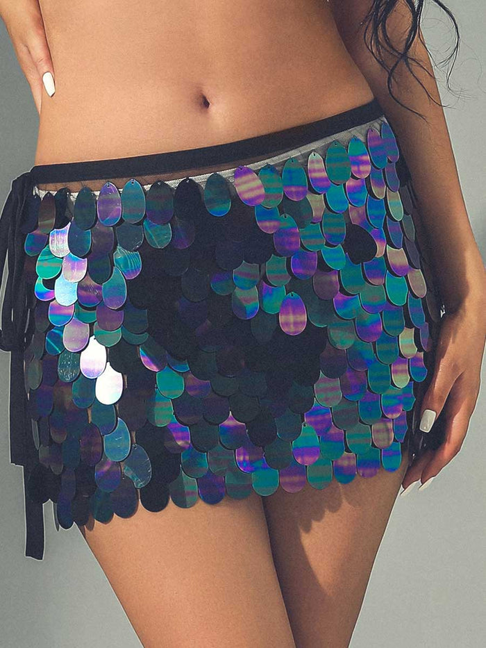 Black Iridescent Sequin Mini Skirt
