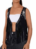 Black Leather Fringe Reflective Vest