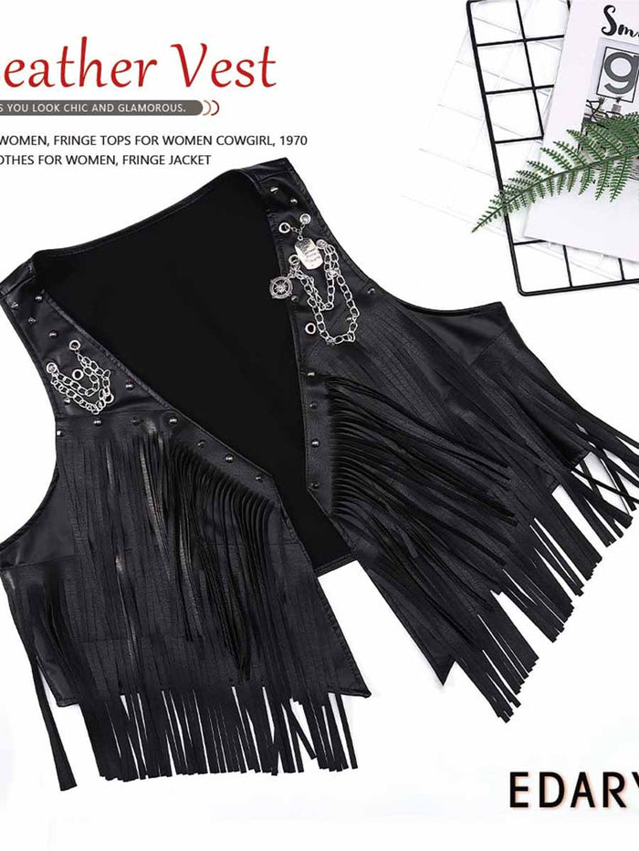 Black Leather Fringe Reflective Vest