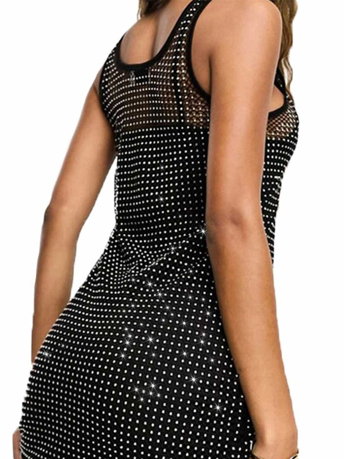 Black mesh dress with sparkling crystals