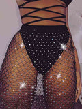 Black Rhinestone Mesh Skirt With Elastic Waistband