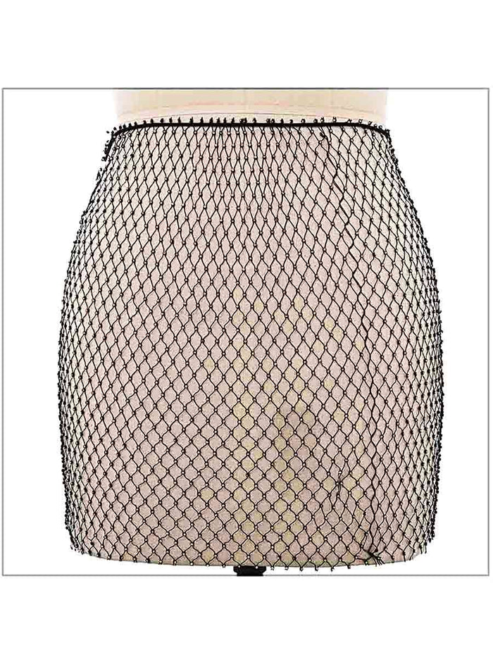 Black Rhinestone Mesh Skirt With Elastic Waistband