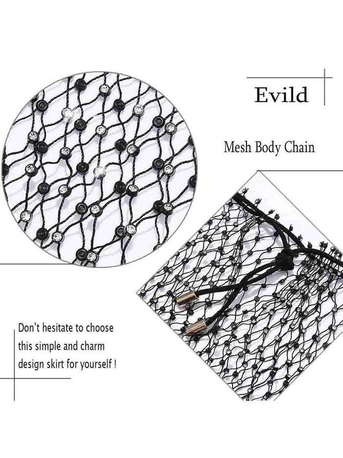 Black Rhinestone Mesh Skirt With Elastic Waistband