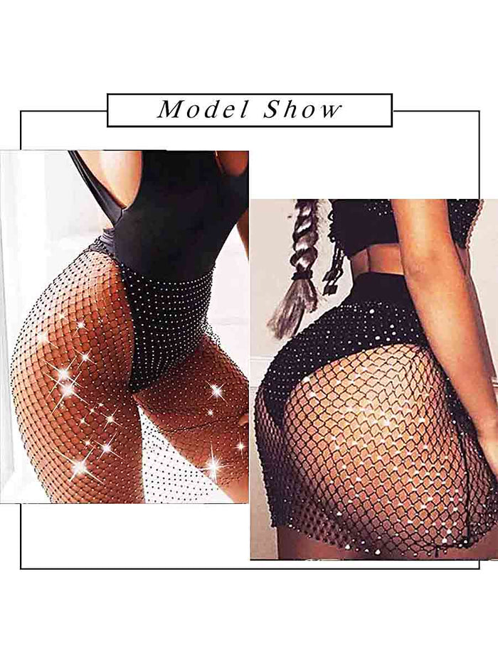 Black Rhinestone Mesh Skirt With Elastic Waistband