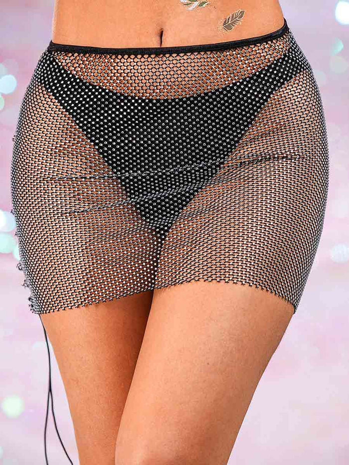 Black Rhinestone Mini Skirt - Mesh Breathable Short Skirt