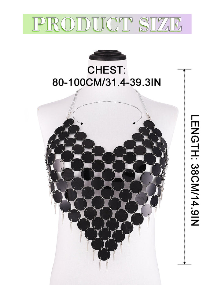 Black Round Sequin Halter Tank Top