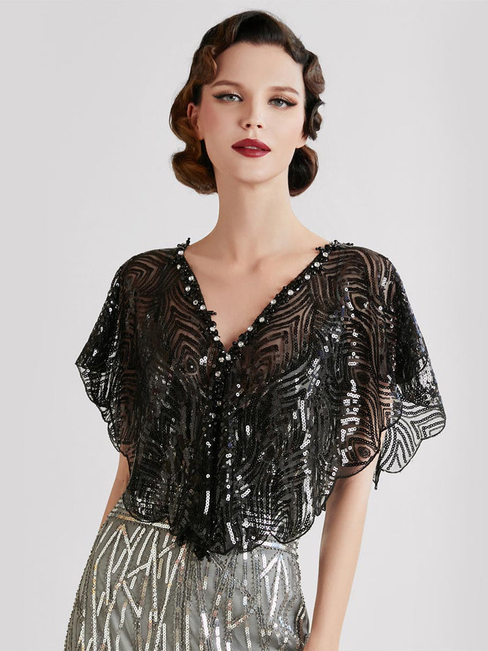 Black Sequin Cape Mesh Cover-Up