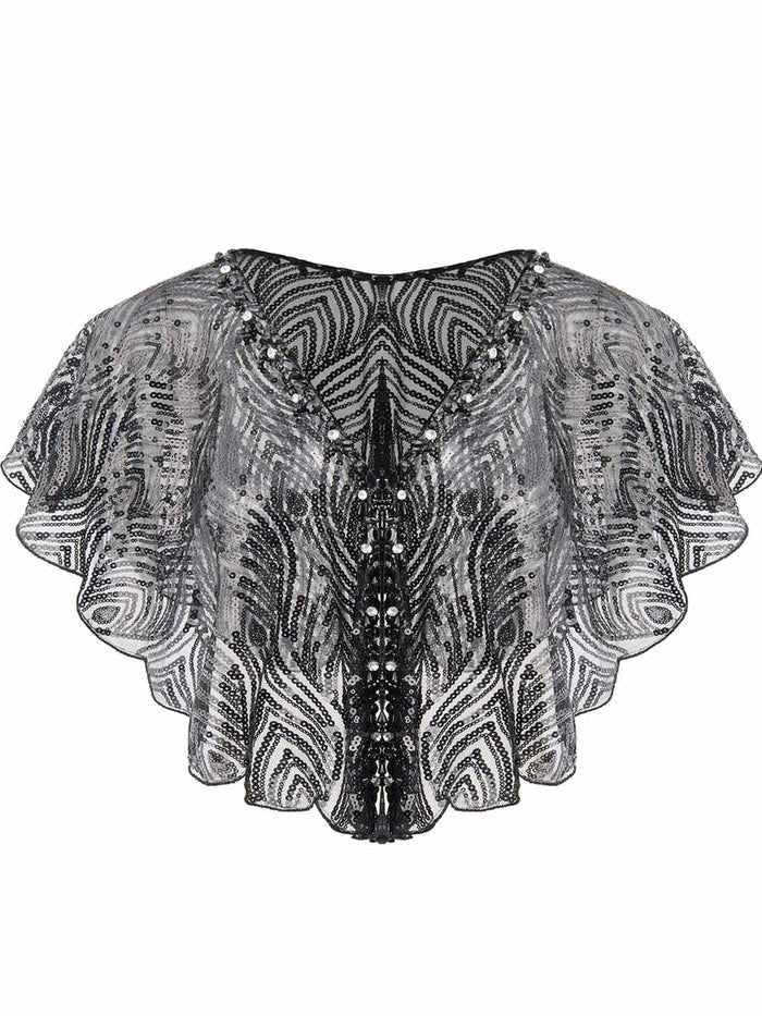 Black Sequin Cape Mesh Cover-Up