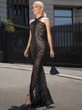Black Sequin Strapless Slip Party Maxi Gown