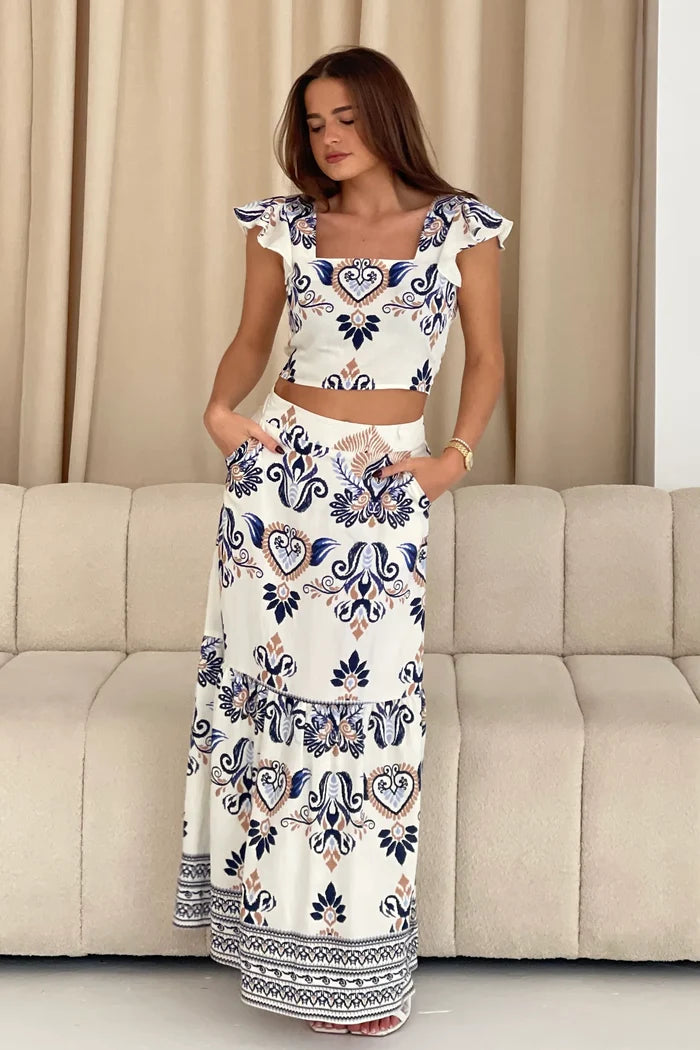 Blossom Abstract Print Skirt (Cream)