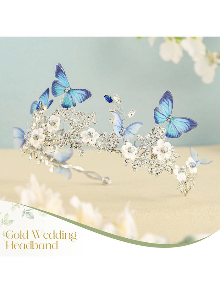 Blue Butterfly Silver Rhinestone Crown
