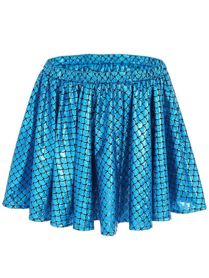 Blue Metallic Fish Scale Mini Skirt