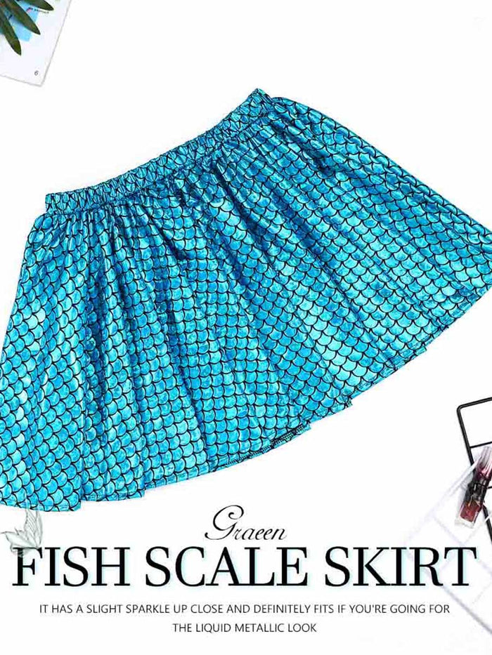 Blue Metallic Fish Scale Mini Skirt